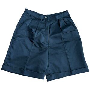 Vintage Aileen Black Pleated Bermuda Shorts | Size‎ 14 | High Waist Cuffed